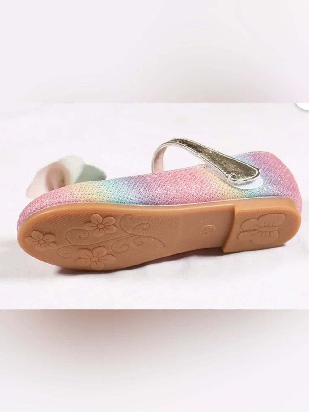 Girls Rainbow Pastel Mary Jane Flats with Metallic Strap , size 34